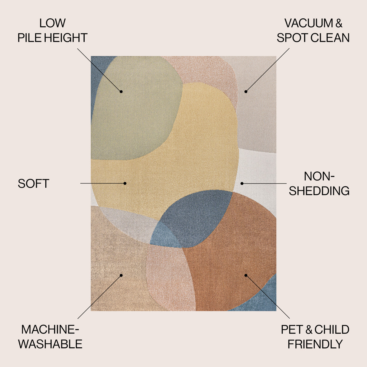 Pebble Geometric Contemporary Machine-Washable Area Rug