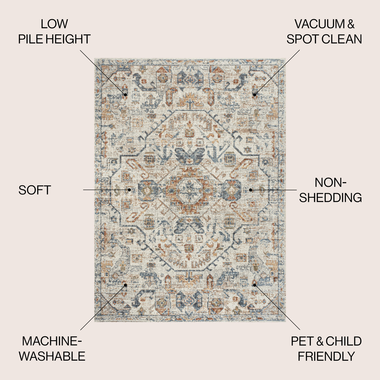 Shaemus Bohemian Medallion Low-Pile Machine-Washable Area Rug