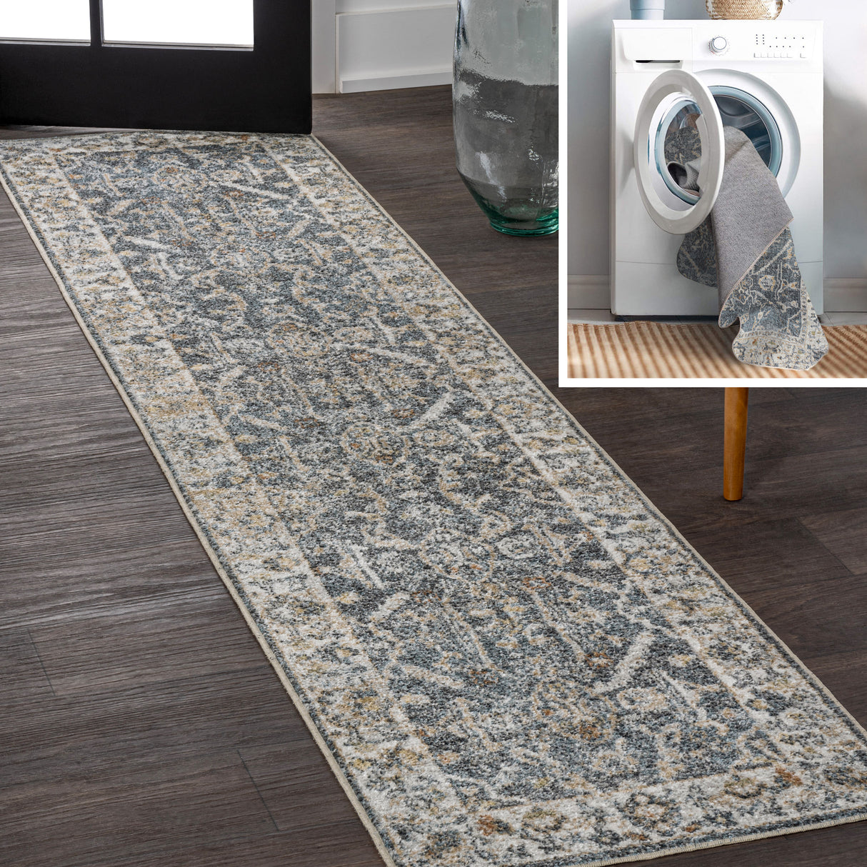 Brandy-Rustic-Border-Low-Pile-Machine-Washable-Runner-Rug-Runner-Rugs