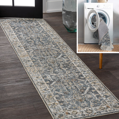 Brandy-Rustic-Border-Low-Pile-Machine-Washable-Runner-Rug-Runner-Rugs