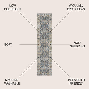 Brandy Rustic Border Low-Pile Machine-Washable Runner Rug