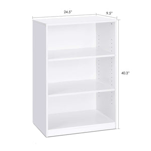 Modern 3-Shelf Bookcase in White Wood Finish