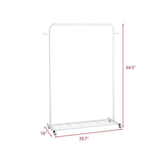 White Modern Garment Rack Clothes Hanging Rod with Lockable Wheels