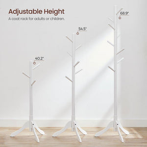 Modern Solid Wood Coat Rack in White Finish with 8 Hooks