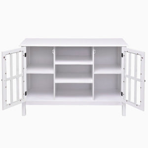 White Wood Sofa Table Console Cabinet with Tempered Glass Panel Doors