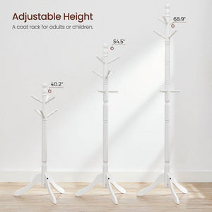 Solid Wood Coat Rack in White Finish with 10 Hooks