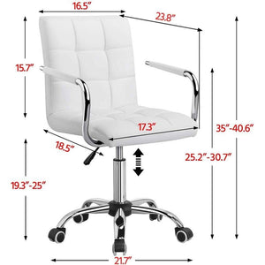 White Modern Faux Leather Mid-Back Swivel Office Chair with Armrests and Wheels