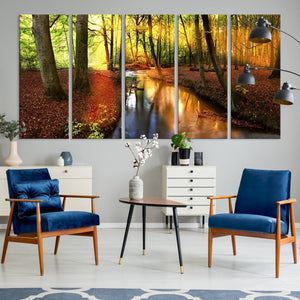 Wall Art Landscape Canvas Print Small River Inside Colorful