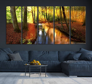Wall Art Landscape Canvas Print Small River Inside Colorful