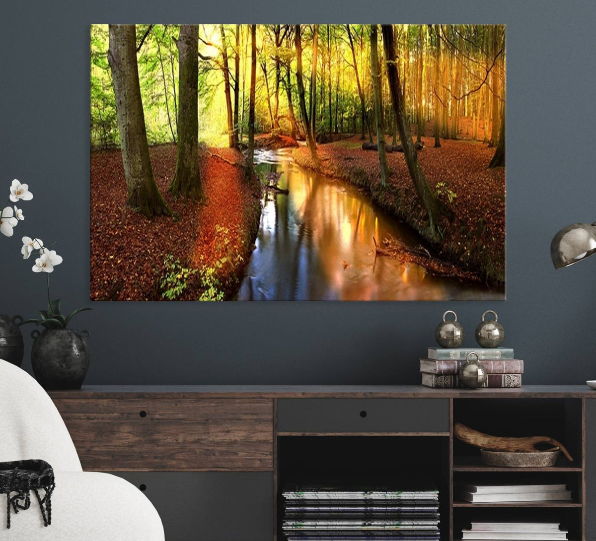 Wall Art Landscape Canvas Print Small River Inside Colorful