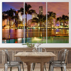 Wall Art MIAMI Canvas Print Miami Skyline with Palms