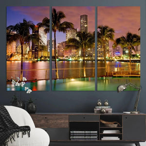 Wall Art MIAMI Canvas Print Miami Skyline with Palms