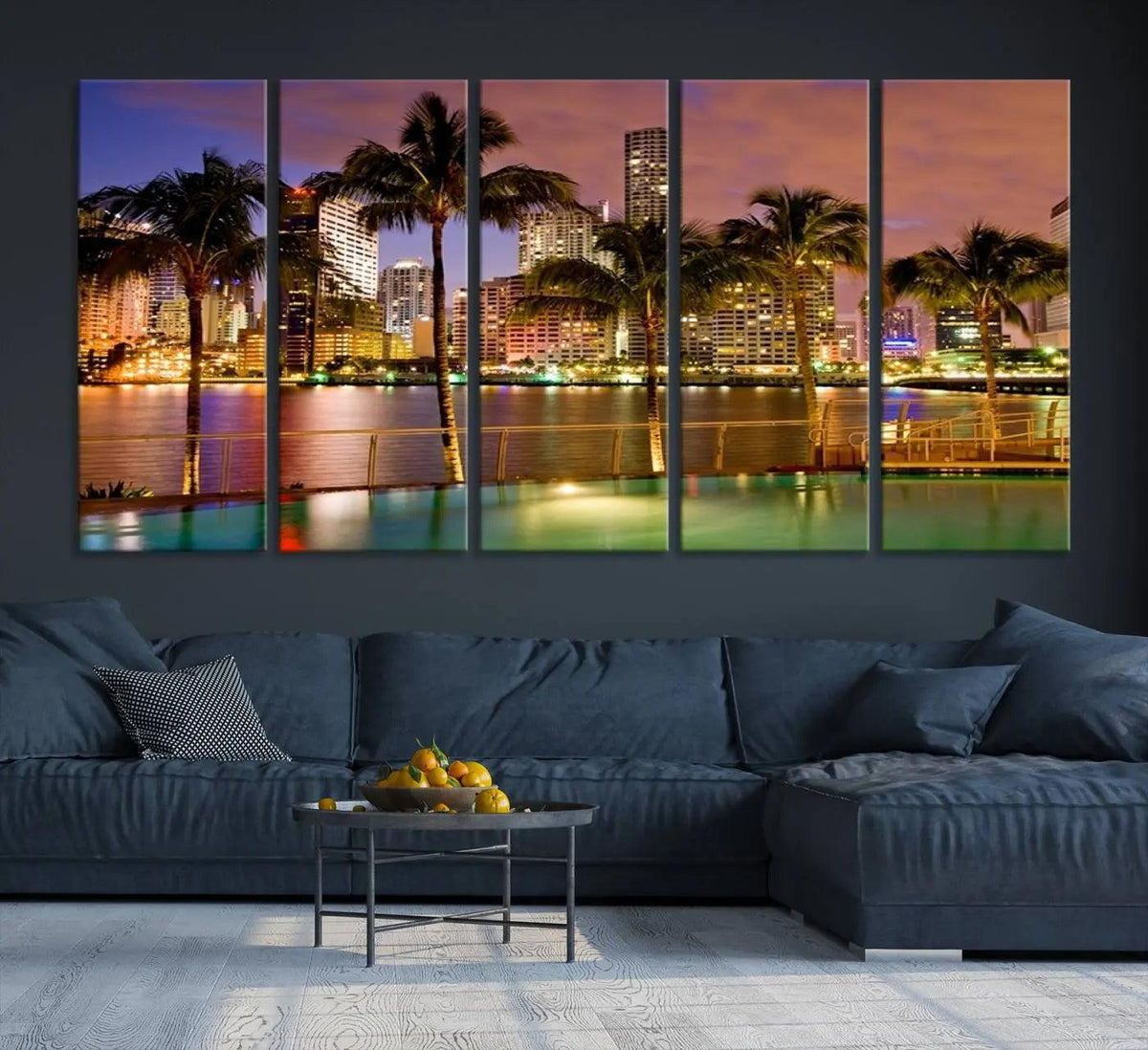 Wall Art MIAMI Canvas Print Miami Skyline with Palms