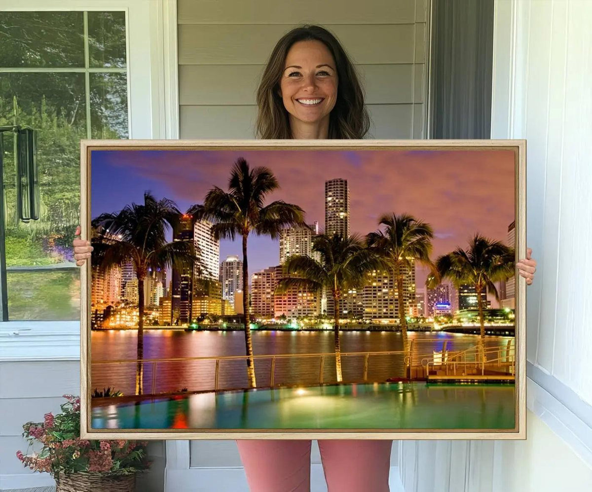 Wall Art MIAMI Canvas Print Miami Skyline with Palms