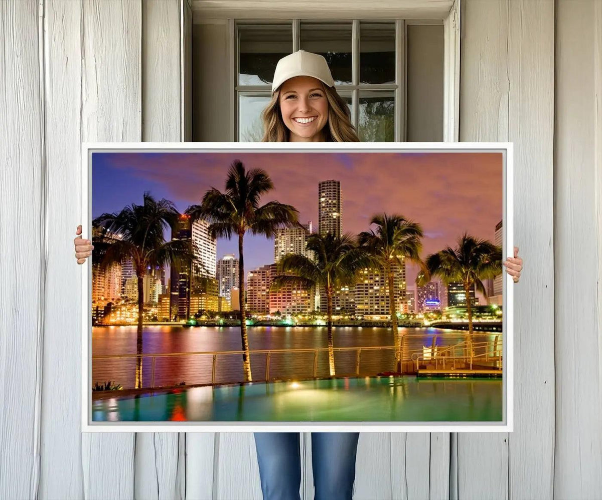 Wall Art MIAMI Canvas Print Miami Skyline with Palms