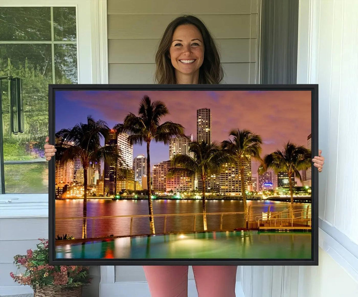 Wall Art MIAMI Canvas Print Miami Skyline with Palms