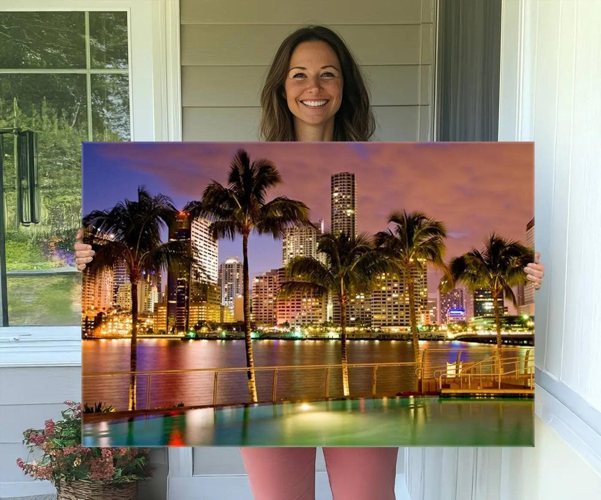 Wall Art MIAMI Canvas Print Miami Skyline with Palms