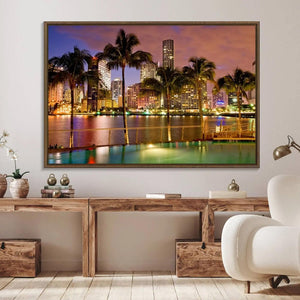 Wall Art MIAMI Canvas Print Miami Skyline with Palms