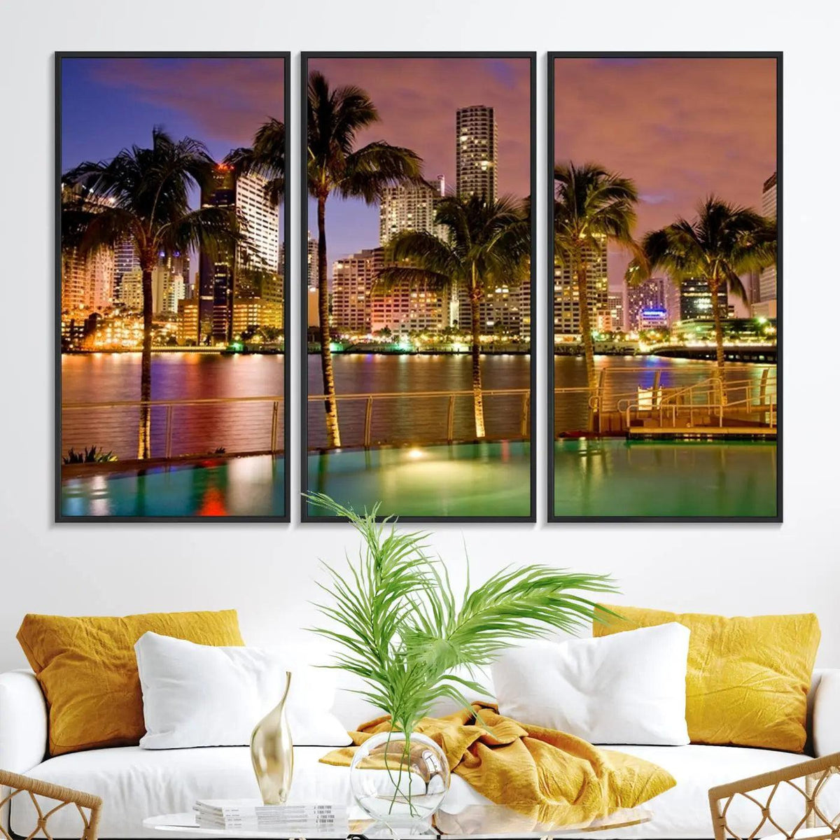 Wall Art MIAMI Canvas Print Miami Skyline with Palms