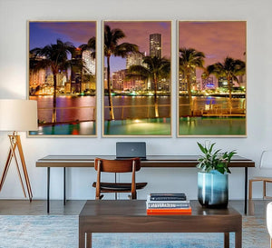 Wall Art MIAMI Canvas Print Miami Skyline with Palms