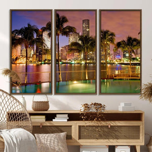 Wall Art MIAMI Canvas Print Miami Skyline with Palms