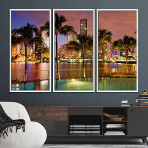 Wall Art MIAMI Canvas Print Miami Skyline with Palms