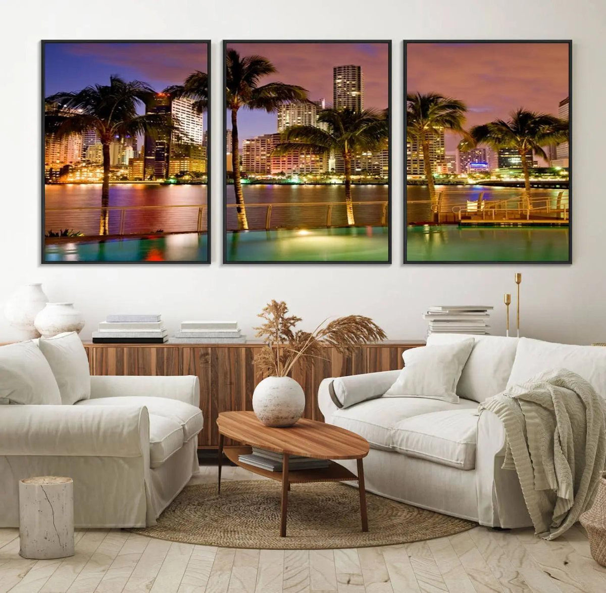 Wall Art MIAMI Canvas Print Miami Skyline with Palms
