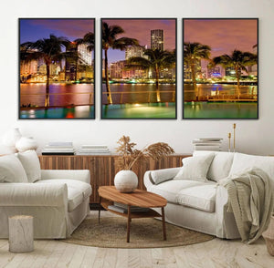 Wall Art MIAMI Canvas Print Miami Skyline with Palms