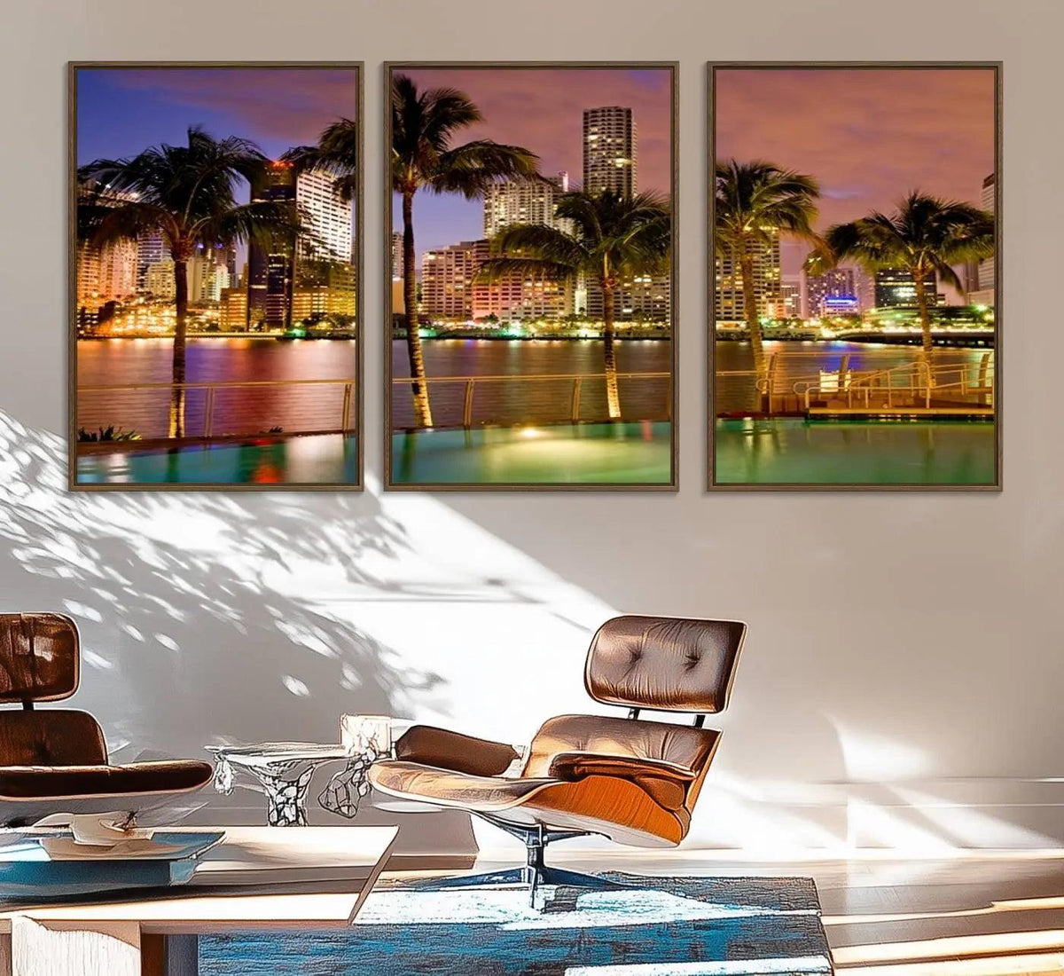 Wall Art MIAMI Canvas Print Miami Skyline with Palms
