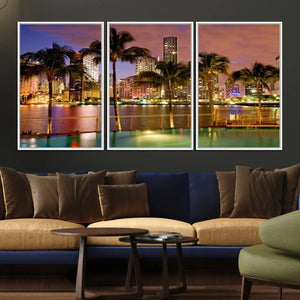 Wall Art MIAMI Canvas Print Miami Skyline with Palms