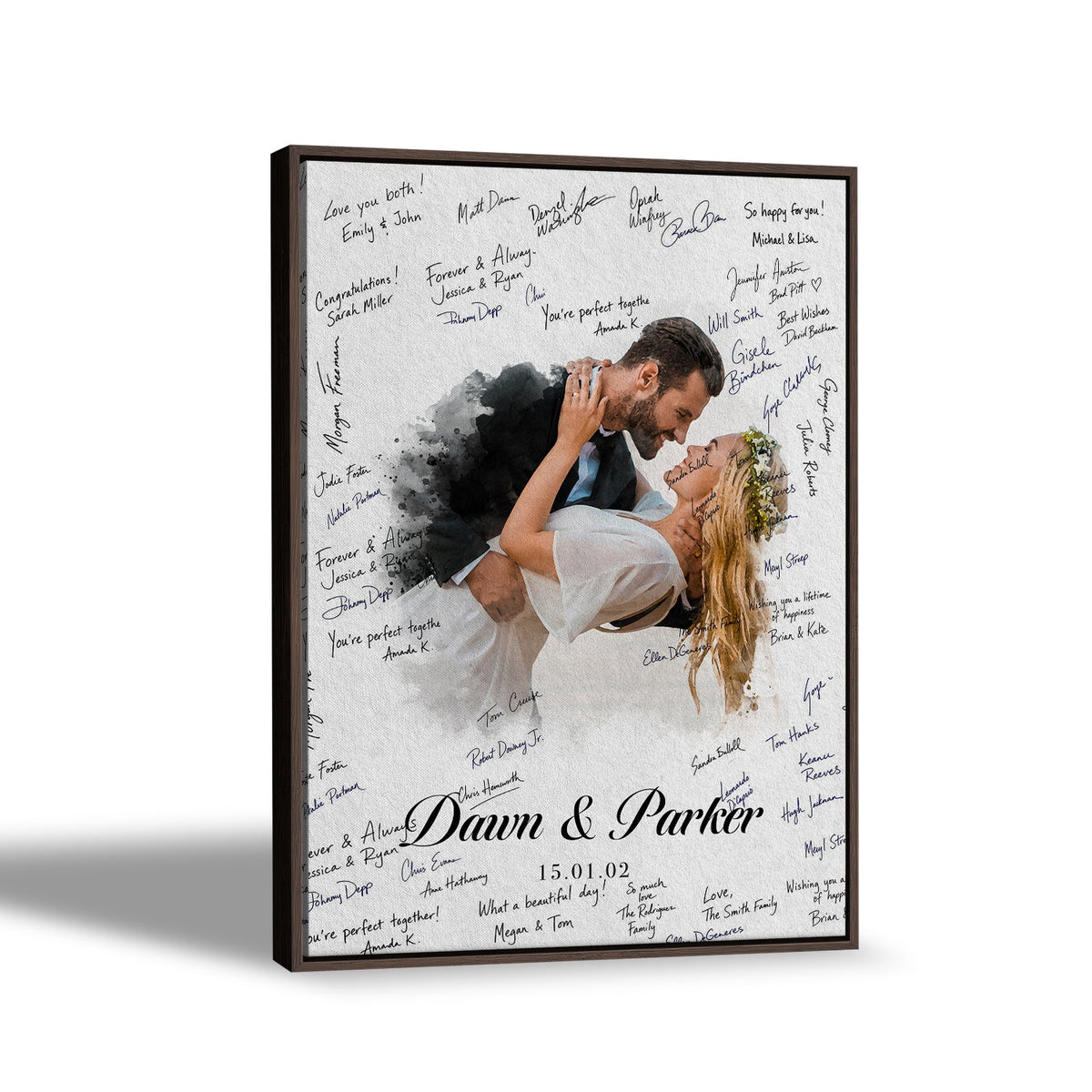 Wedding Guest Book Alternative Wall Art Canvas Print, Personalized Wedding Signature Poster, Custom Couple Photo Guestbook Canvas, Bridal Shower Reception Decor