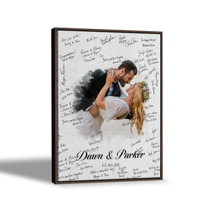 Wedding Guest Book Alternative Wall Art Canvas Print, Personalized Wedding Signature Poster, Custom Couple Photo Guestbook Canvas, Bridal Shower Reception Decor