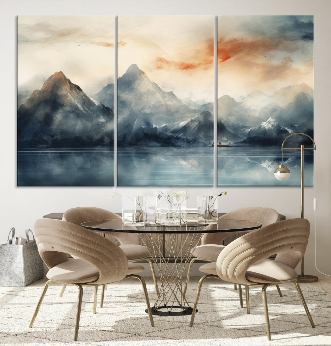 Watercolor Abstract Misty Mountain Wall Art Canvas Print
