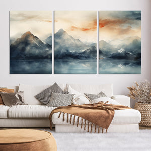 Watercolor Abstract Misty Mountain Wall Art Canvas Print