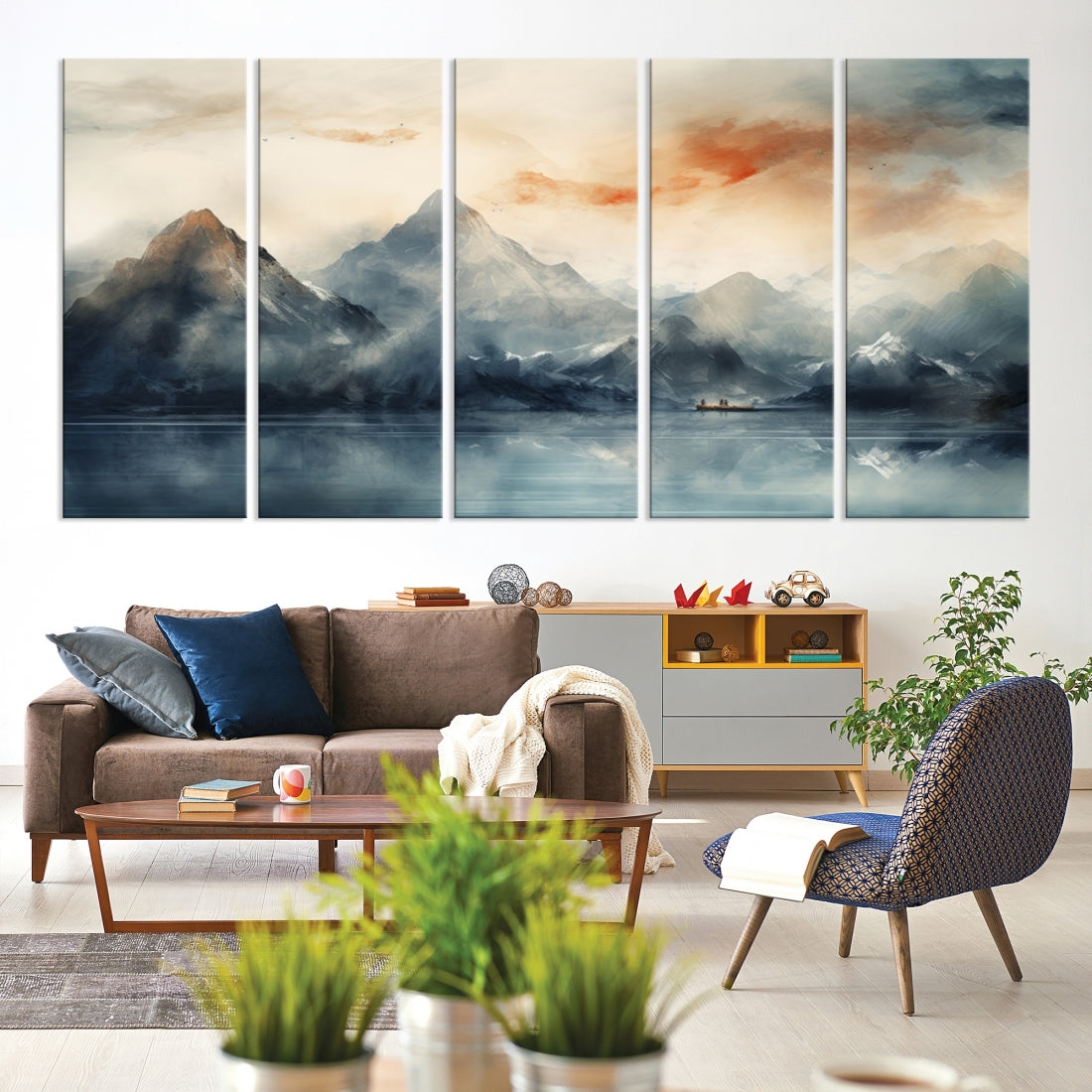Watercolor Abstract Misty Mountain Wall Art Canvas Print