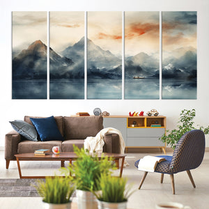 Watercolor Abstract Misty Mountain Wall Art Canvas Print