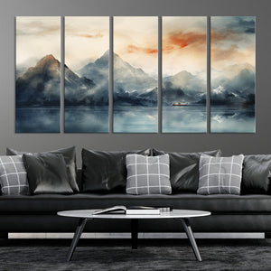 Watercolor Abstract Misty Mountain Wall Art Canvas Print