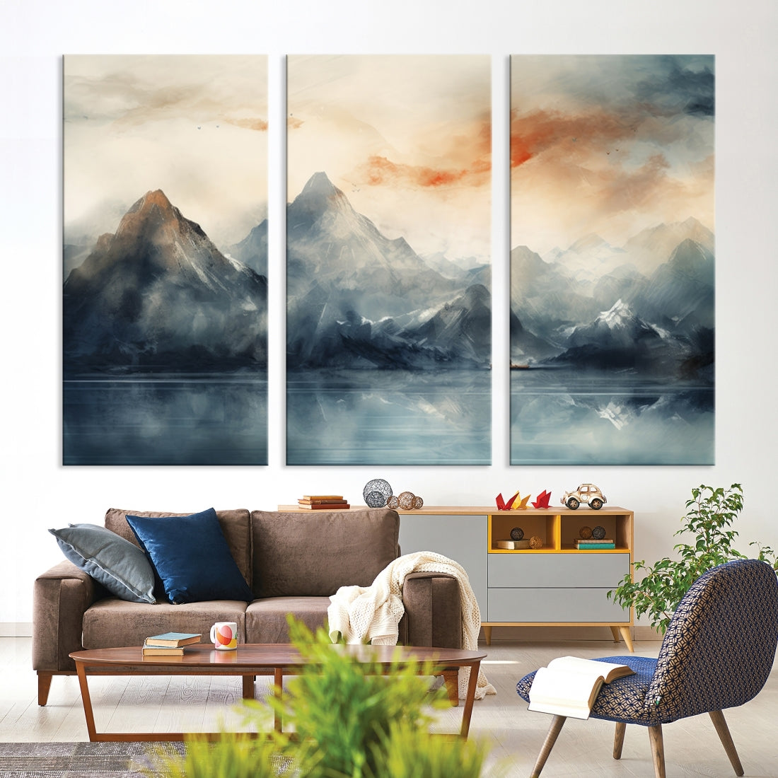 Watercolor Abstract Misty Mountain Wall Art Canvas Print