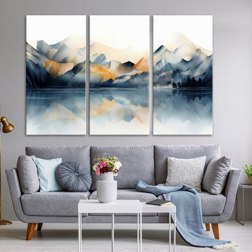 Watercolor Abstract Mountain Lake Wall Art Canvas Print