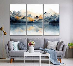 Watercolor Abstract Mountain Lake Wall Art Canvas Print