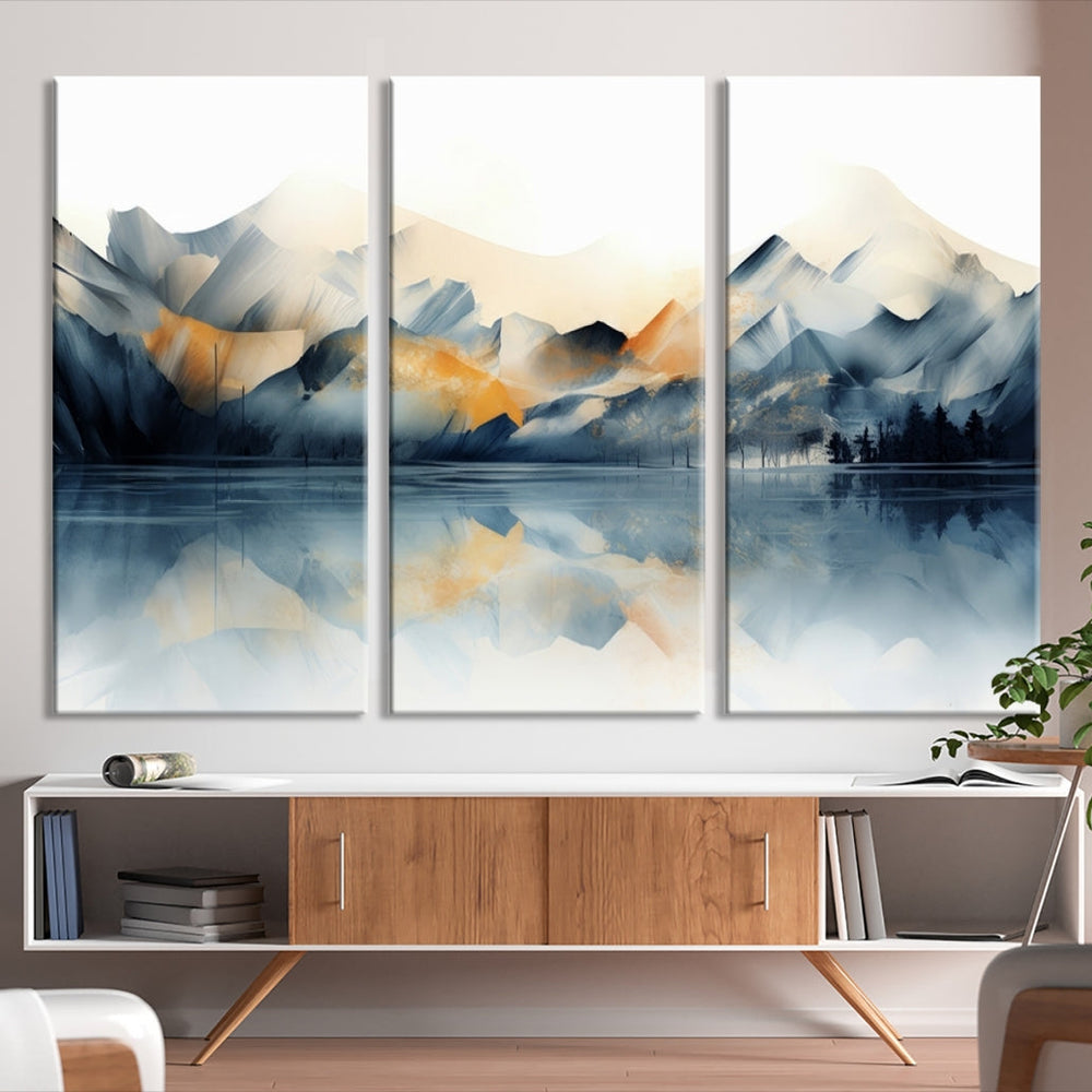 Watercolor Abstract Mountain Lake Wall Art Canvas Print