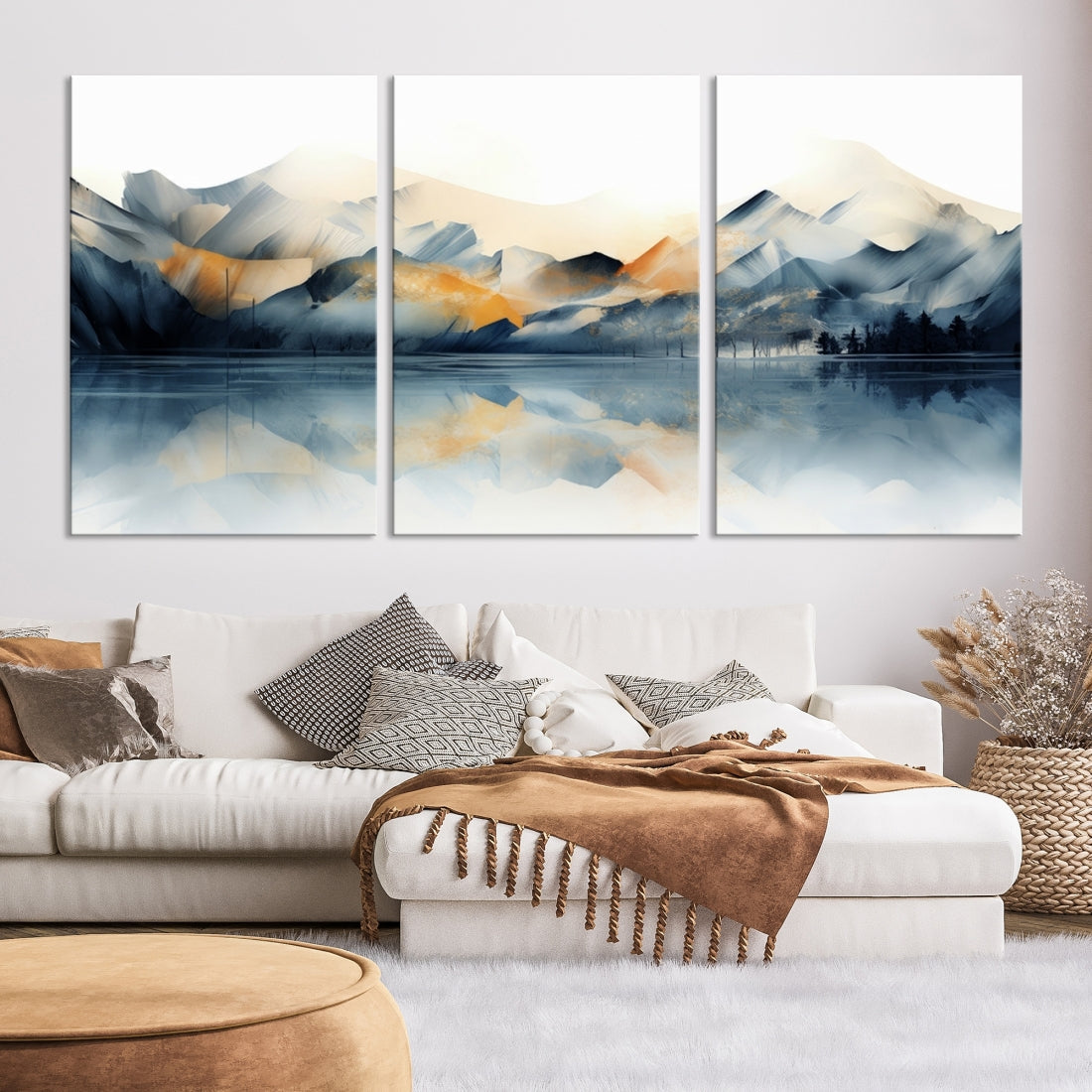 Watercolor Abstract Mountain Lake Wall Art Canvas Print