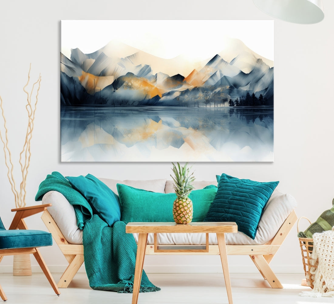 Watercolor Abstract Mountain Lake Wall Art Canvas Print