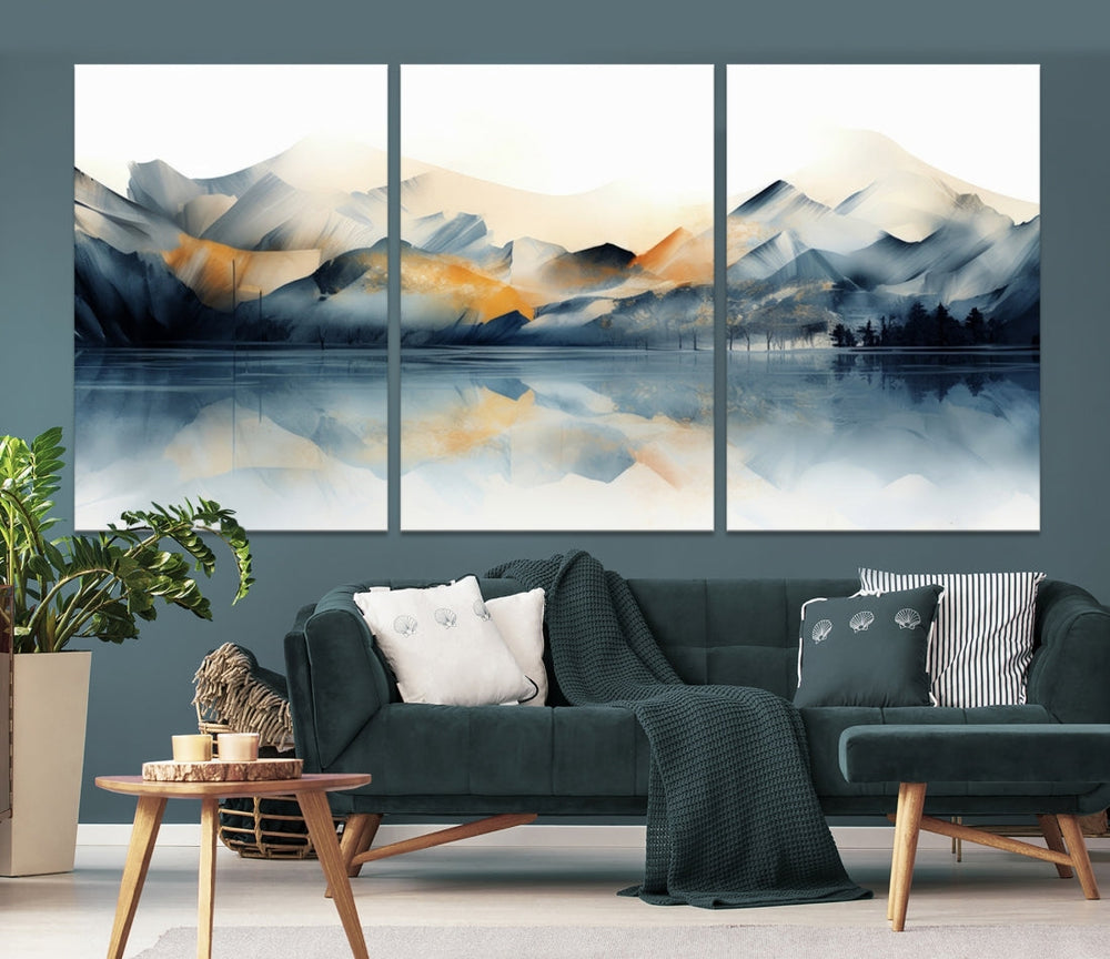 Watercolor Abstract Mountain Lake Wall Art Canvas Print
