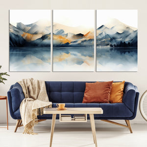 Watercolor Abstract Mountain Lake Wall Art Canvas Print
