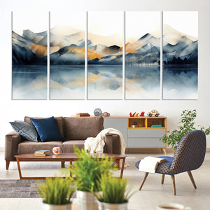 Watercolor Abstract Mountain Lake Wall Art Canvas Print