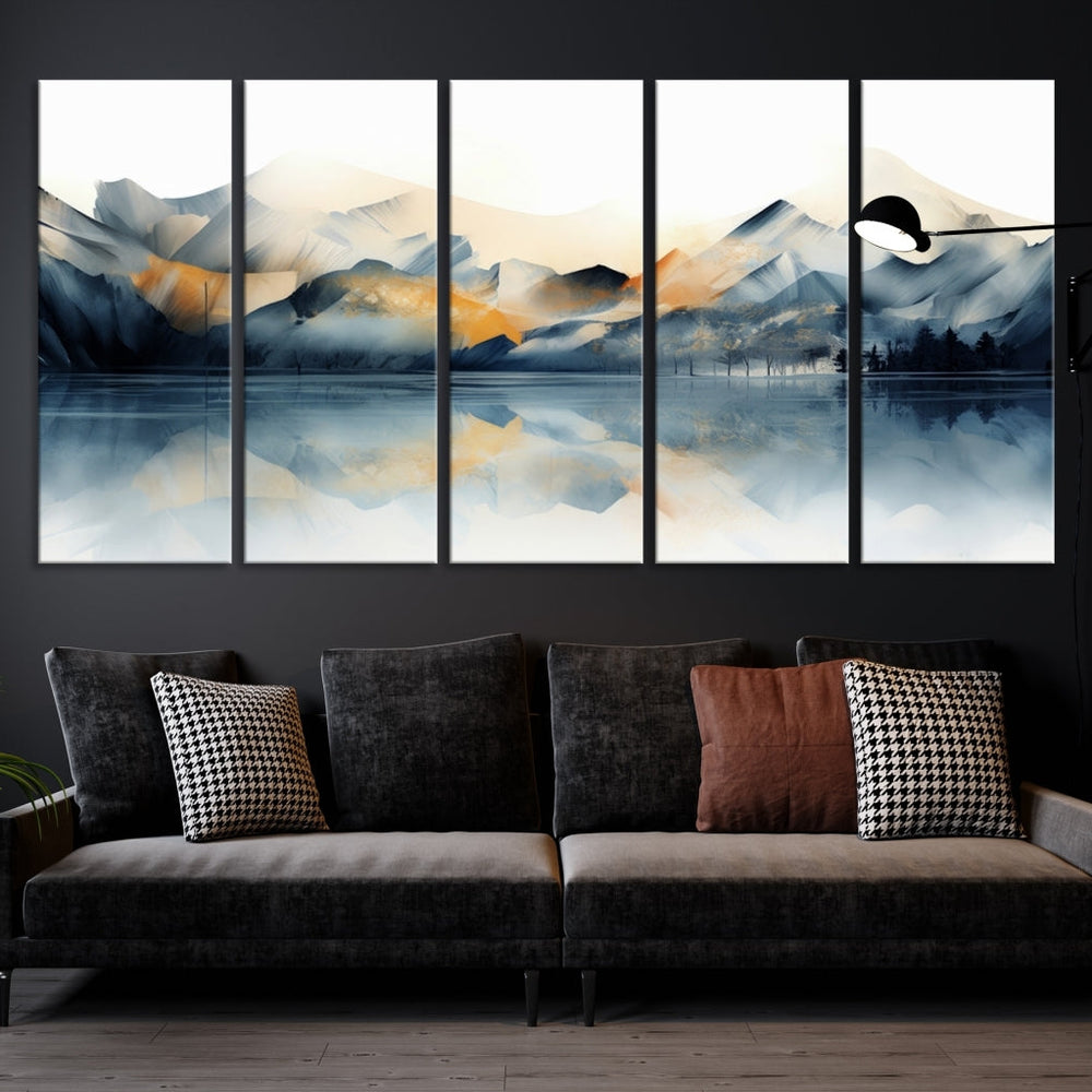 Watercolor Abstract Mountain Lake Wall Art Canvas Print