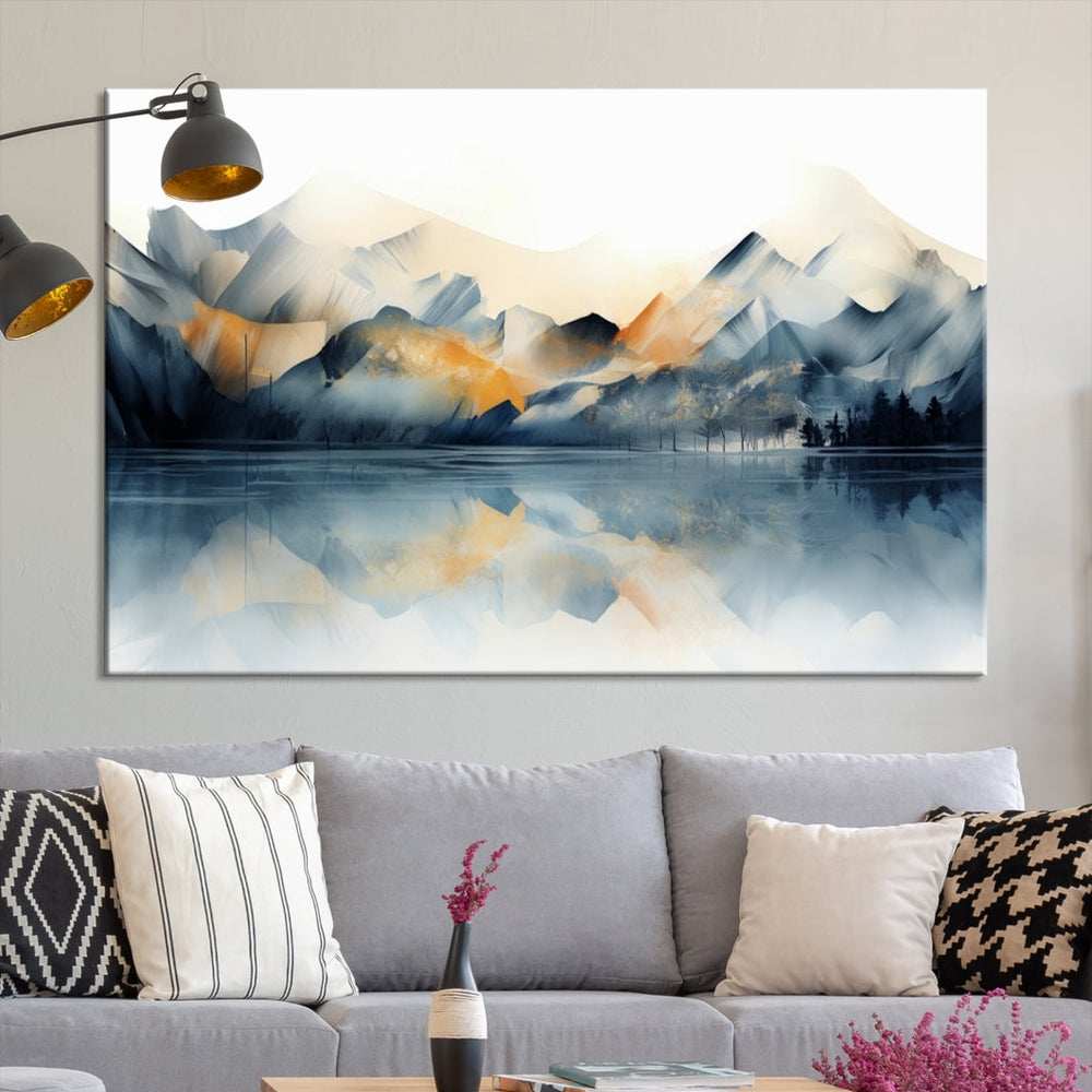 Watercolor Abstract Mountain Lake Wall Art Canvas Print
