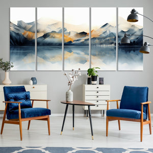 Watercolor Abstract Mountain Lake Wall Art Canvas Print