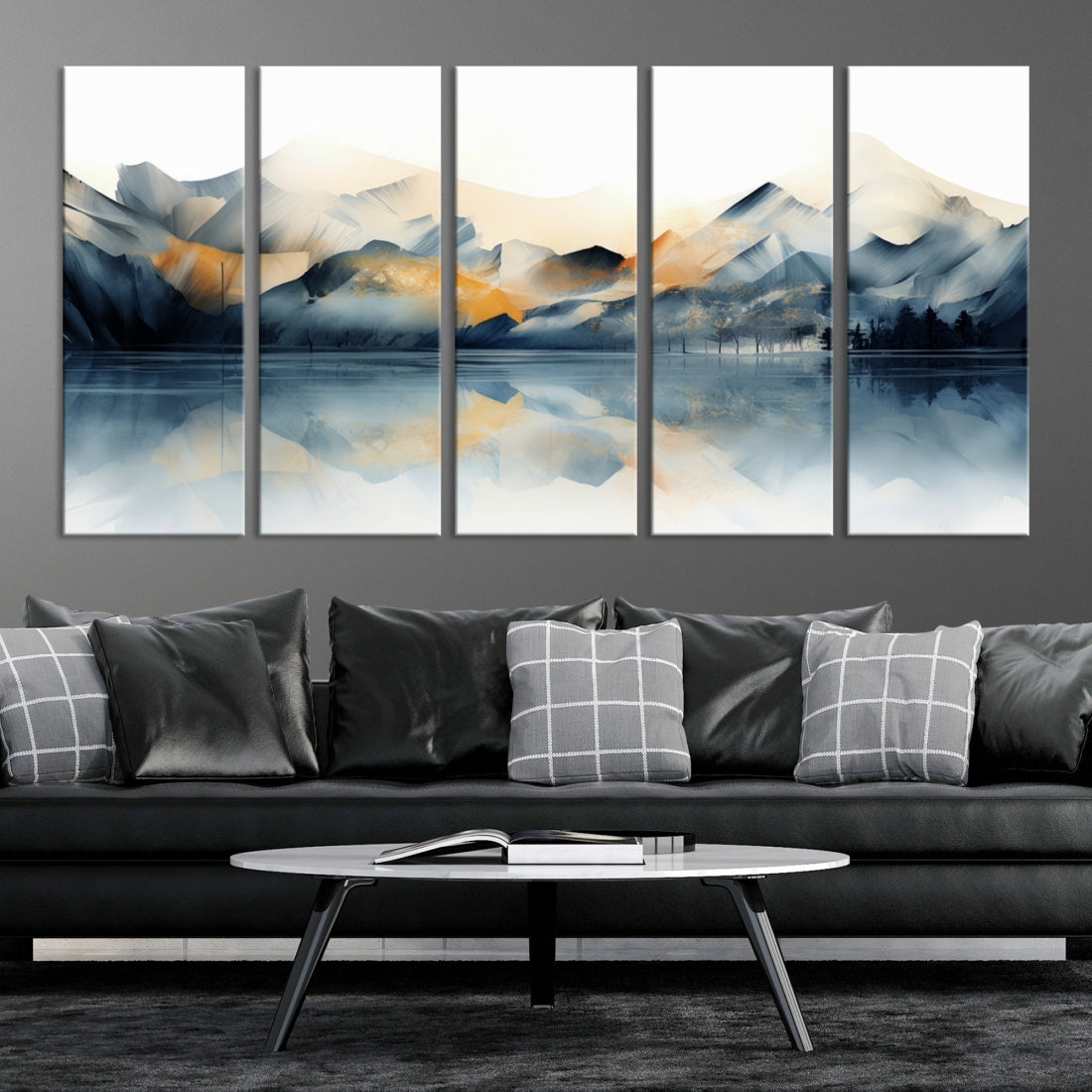 Watercolor Abstract Mountain Lake Wall Art Canvas Print